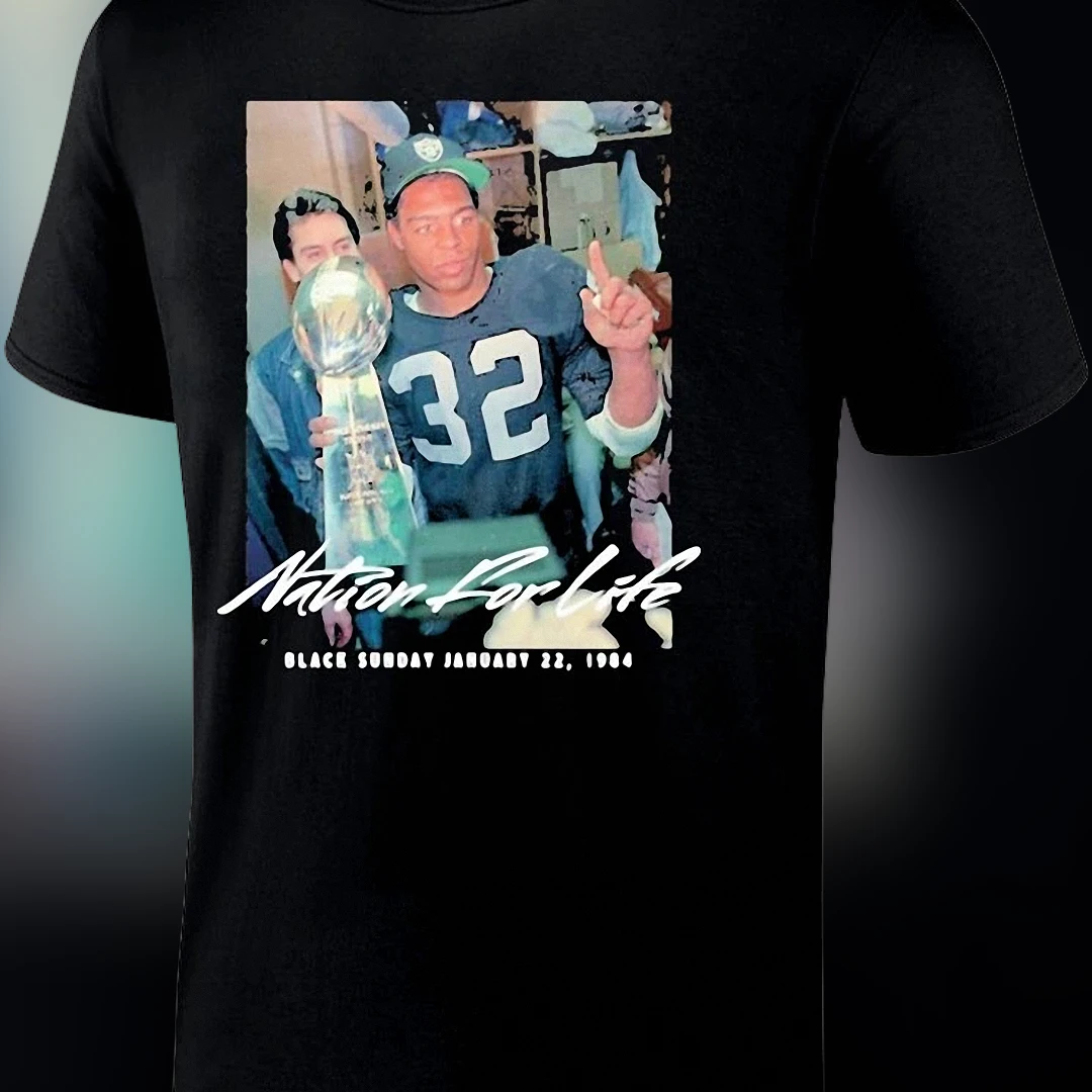 Nation For Life Marcus Allen Vintage Graphic Tee, 1984 Super Bowl Championship Football Fan Shirt