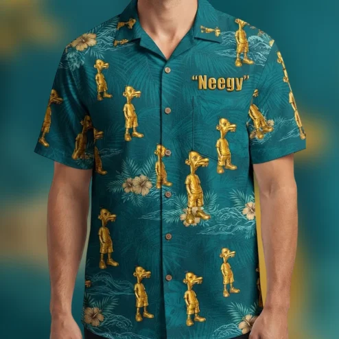 Neegy Greg Heffley Gold Tropical Graphic Tee Funny Cartoon Novelty Summer Shirt