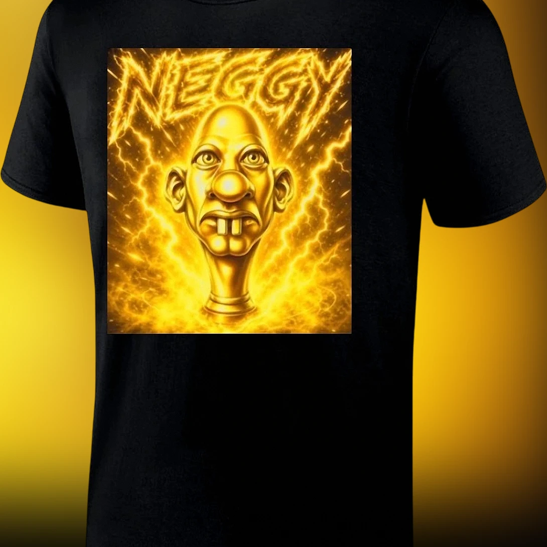 Neggy Graphic Tee, Surreal Gold Character Lightning Art T-Shirt, Cool Novelty Streetwear Gift