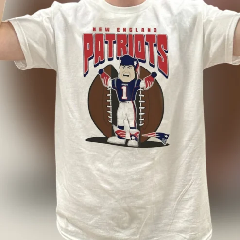 New England Patriots Mascot Tee, Retro Cartoon Football Game Day Fan Graphic T-Shirt