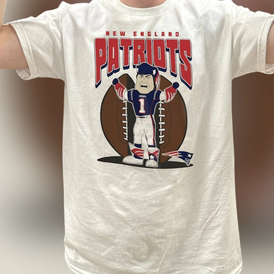 New England Patriots Mascot Tee, Retro Cartoon Football Game Day Fan Graphic T-Shirt