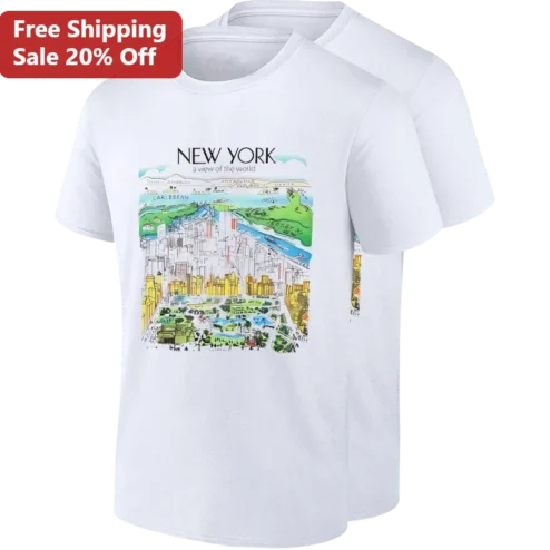 New York A View Of The World Tee, Illustrated NYC Skyline Map Souvenir Shirt Gift For Travel Lovers