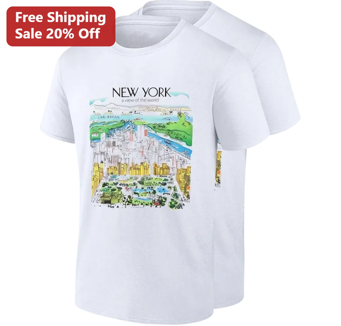 New York A View Of The World Tee, Illustrated NYC Skyline Map Souvenir Shirt Gift For Travel Lovers