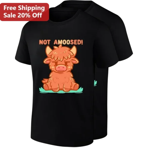 Not Amoosed Highland Cow Tee, Funny Grumpy Cow Pun Shirt, Cute Farm Animal Lover Gift