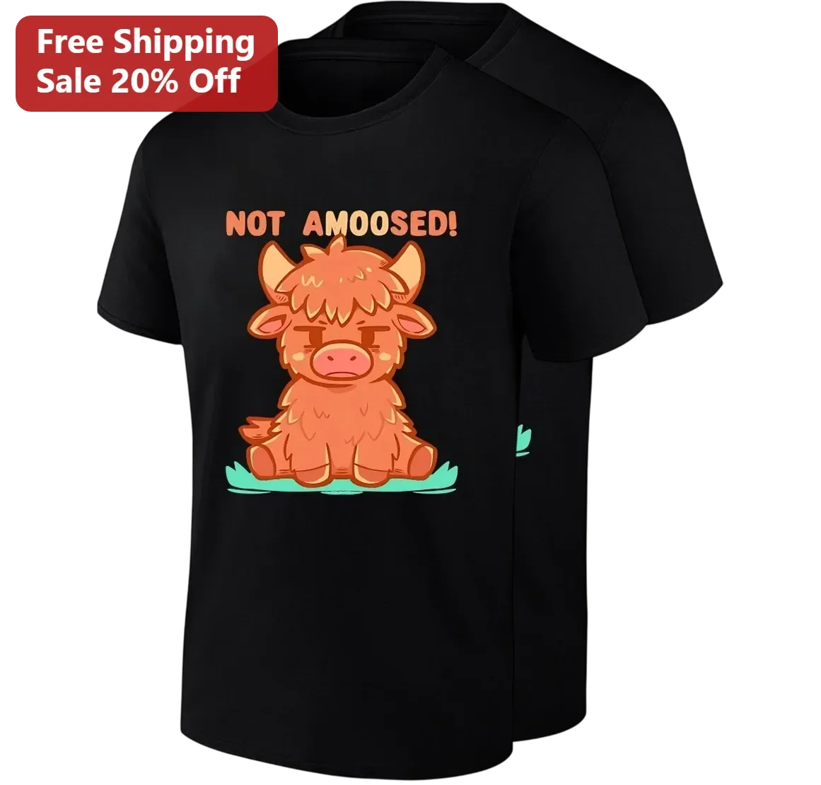 Not Amoosed Highland Cow Tee, Funny Grumpy Cow Pun Shirt, Cute Farm Animal Lover Gift