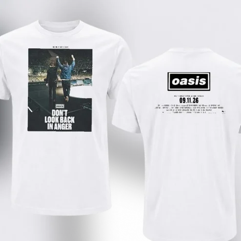 Oasis Don't Look Back in Anger Tee, Britpop Band Music Concert Graphic Shirt