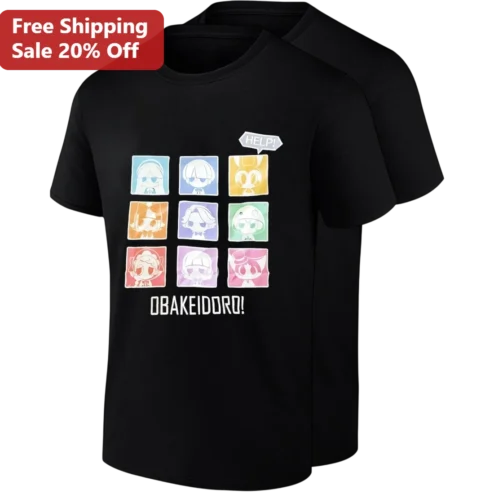Obakeidoro Help Chibi Characters Tee, Anime Video Game Graphic Shirt Gift for Gamers
