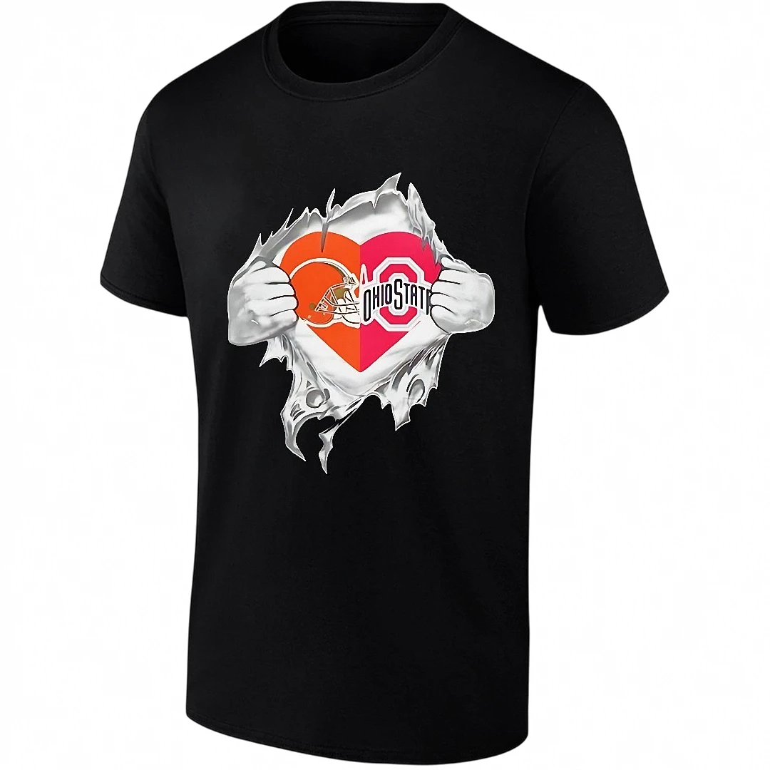 Ohio State Football Heart Rip Tee, Buckeyes Graphic Fan Shirt for Men and Women