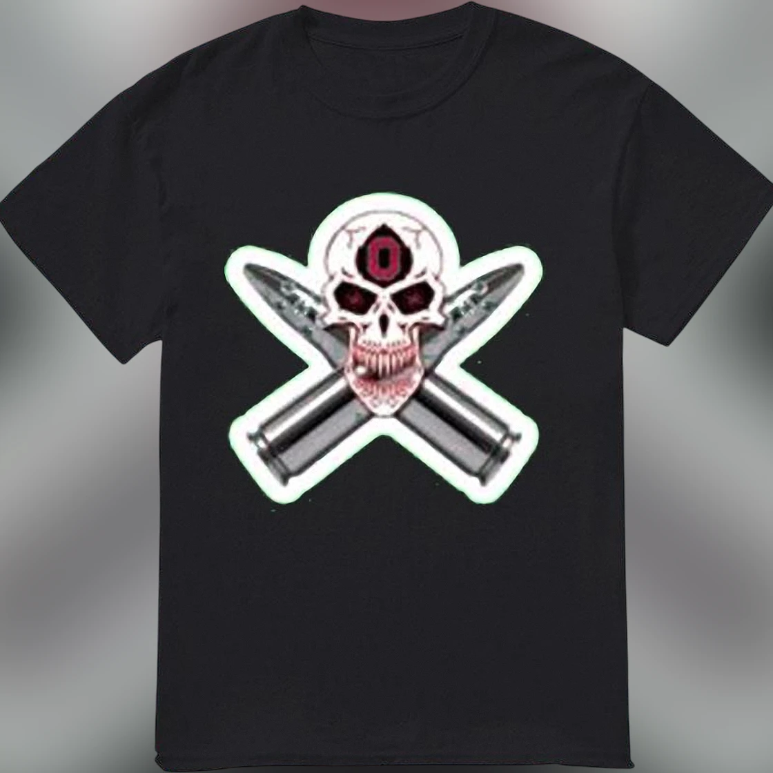 Ohio State Skull Crossed Bullets Graphic Tee Vintage Buckeyes Game Day Shirt