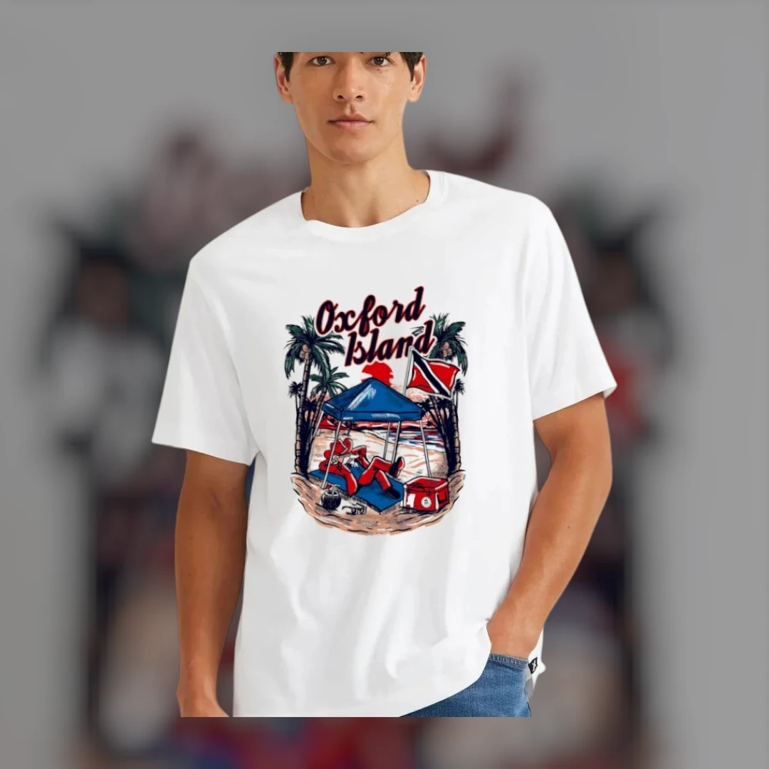 Oxford Island Tee Retro Coastal Beach Scene Graphic T-Shirt Summer Vacation Shirt