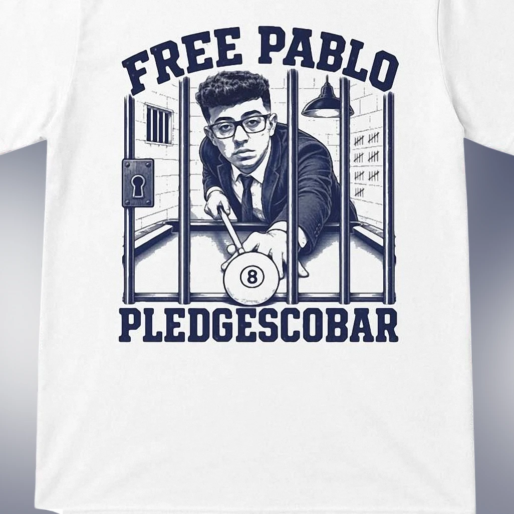 Pablo Pledgescobar Free Pablo Meme Tee, Funny Satirical Jail Pool Graphic T-Shirt