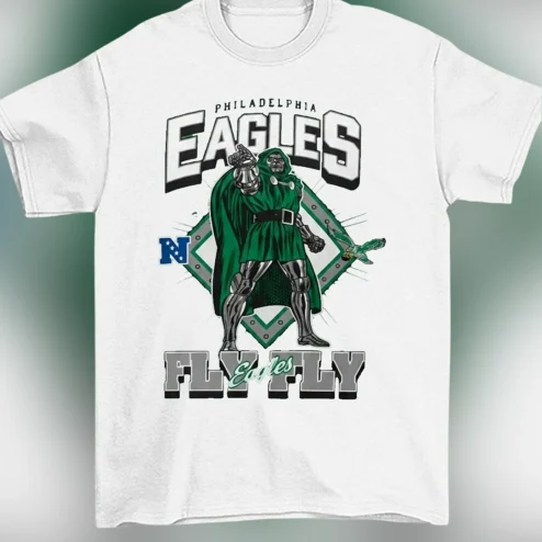Philadelphia Eagles Fly Eagles Fly Doctor Doom Graphic Tee, Football Fan Comic Mashup T-Shirt