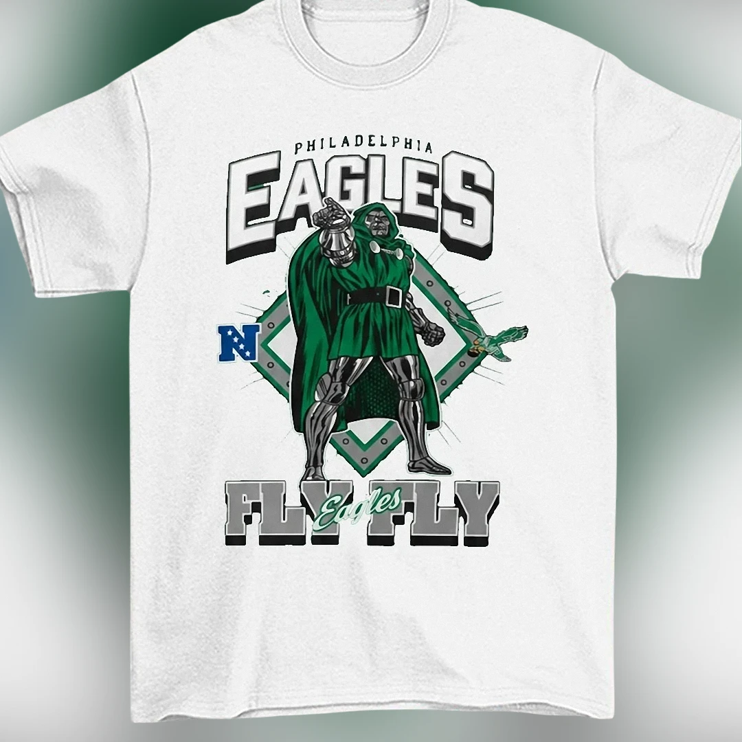 Philadelphia Eagles Fly Eagles Fly Doctor Doom Graphic Tee, Football Fan Comic Mashup T-Shirt