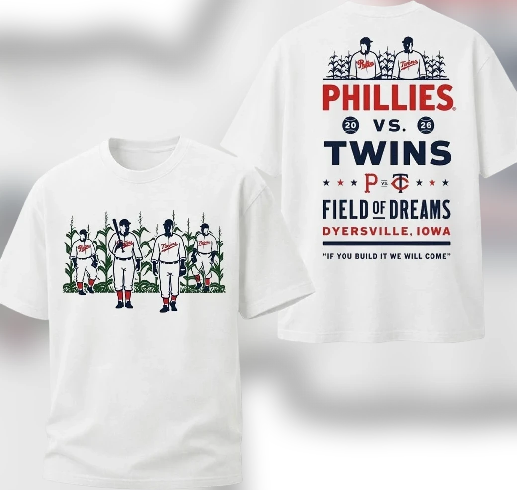 Phillies vs Twins Field of Dreams Tee Dyersville Iowa Cornfield Baseball Commemorative Souvenir Shirt