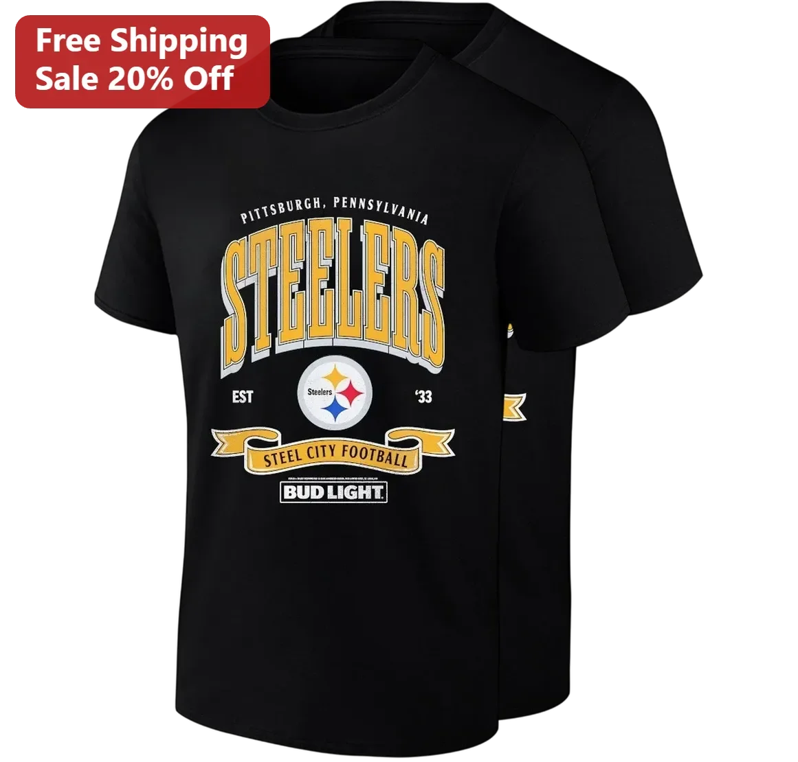 Steelers Est '33 Steel City Football Tee Vintage Pennsylvania NFL Game Day Gift for Fans