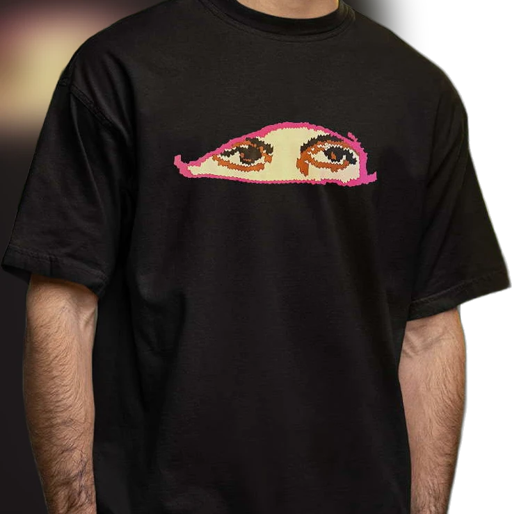Pixelated Eyes Graphic Tee Retro 8-Bit Glitch Art Streetwear T-Shirt Y2K Aesthetic Unisex Top