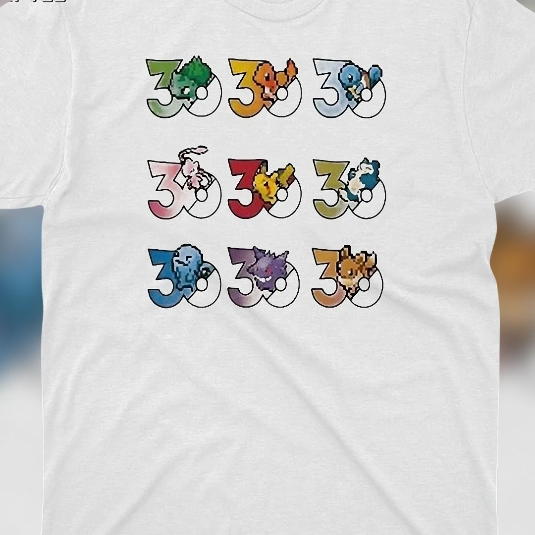 Pokemon 30th Anniversary Pixel Art Graphic Tee, Retro 90s Gaming Fan Shirt Gift
