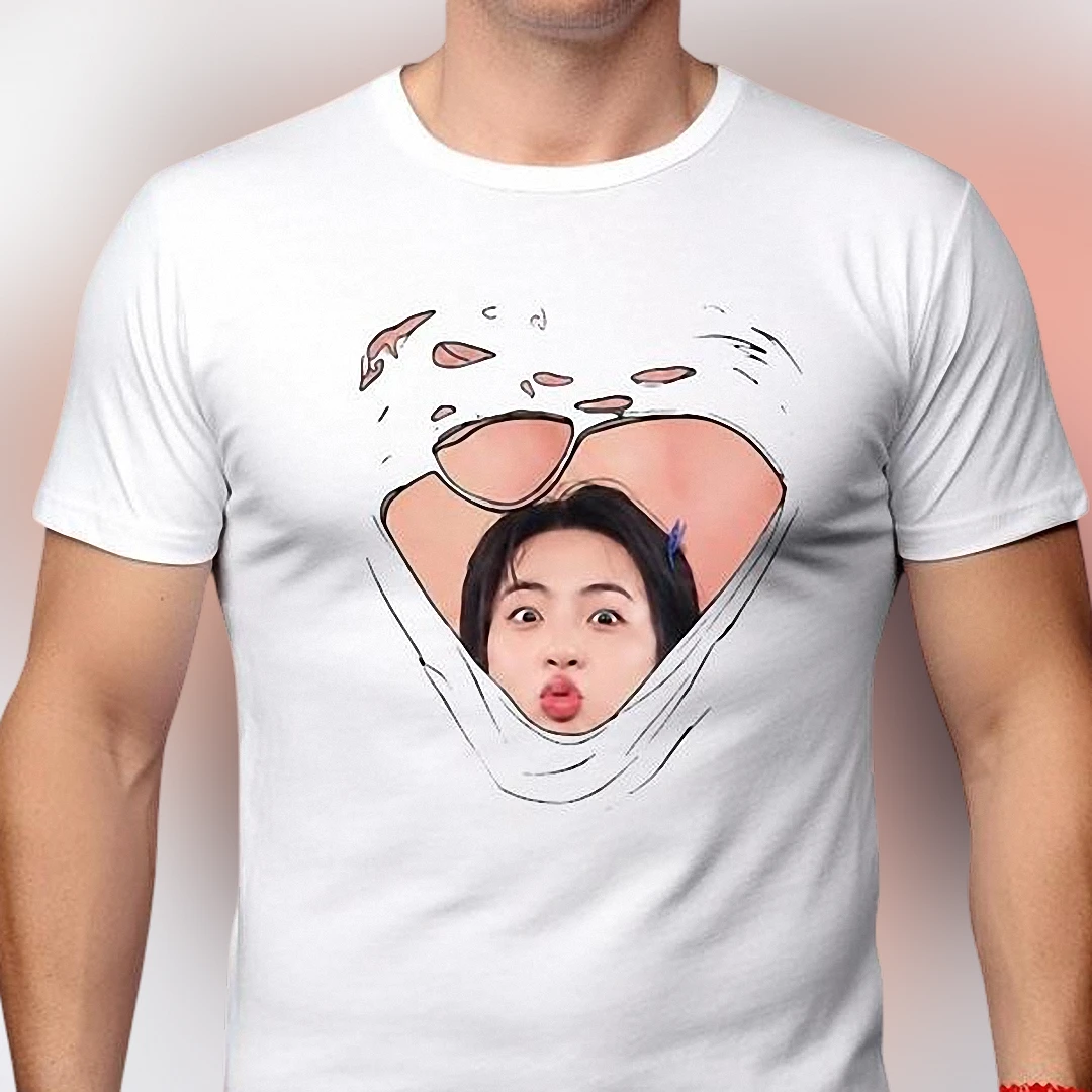 Portrait Reveal Skin Tear Tee Funny Optical Illusion Graphic T-Shirt