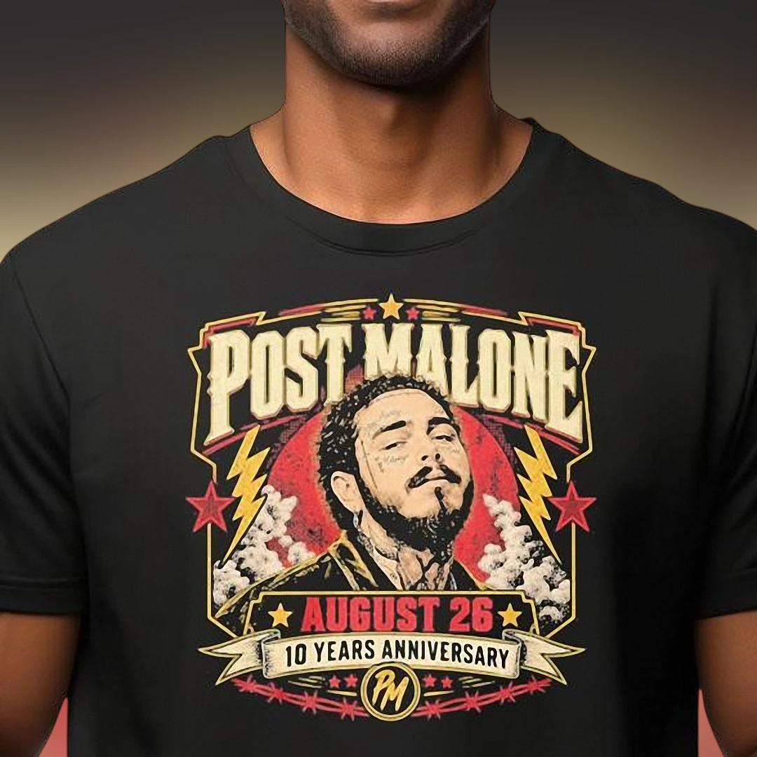 Post Malone August 26 Tee Vintage 10 Years Anniversary Rap Graphic T-Shirt