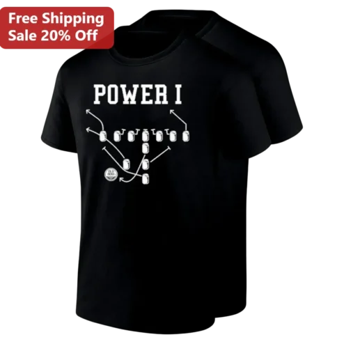 POWER I Tee Vintage Football Play Diagram Graphic Shirt Gift for Coaches Players Fans