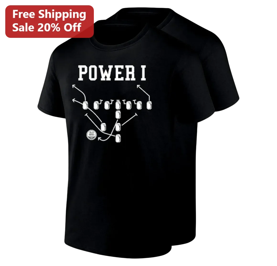 POWER I Tee Vintage Football Play Diagram Graphic Shirt Gift for Coaches Players Fans