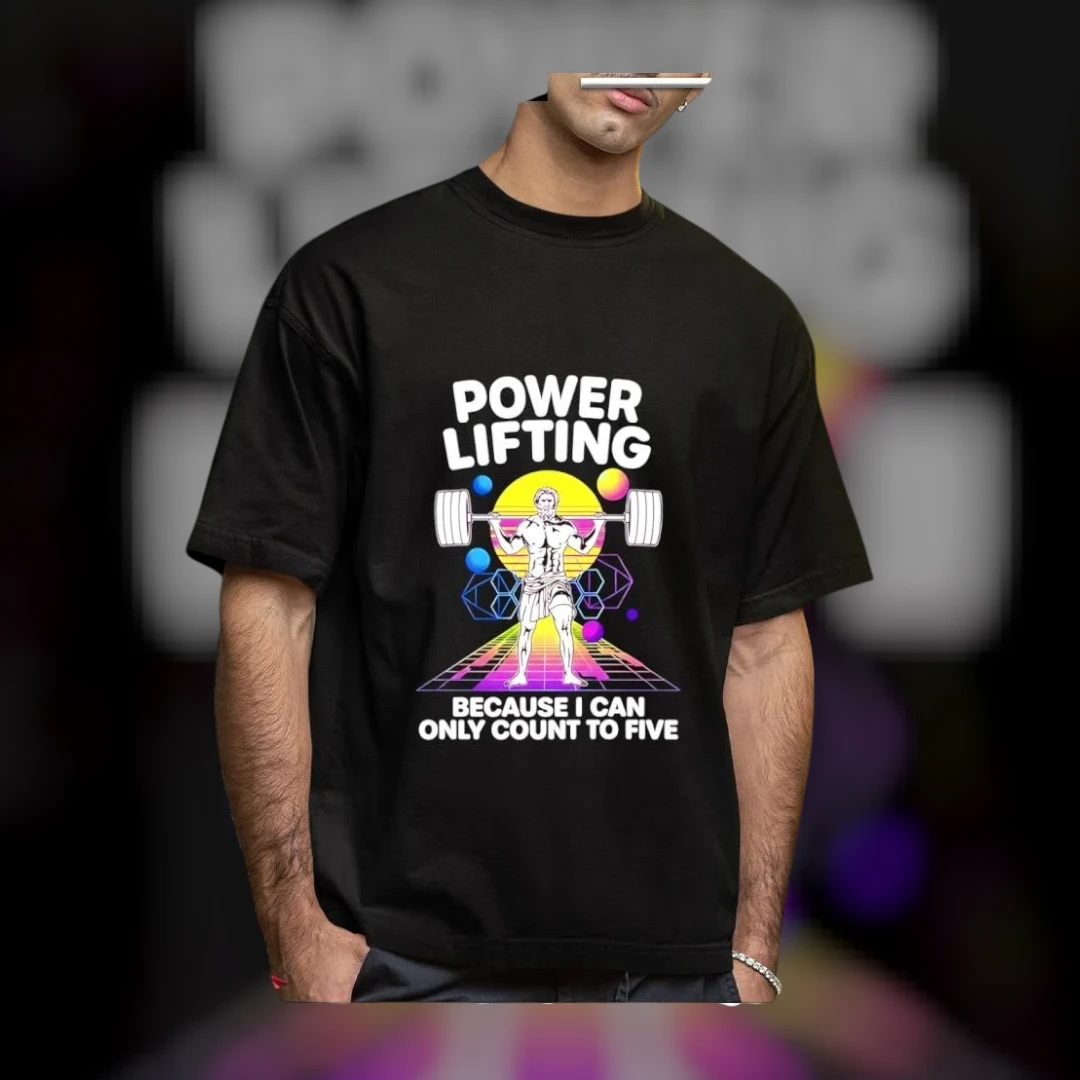 Powerlifting Because I Can Only Count To Five Tee Funny Retro Gym Bro Humor Shirt