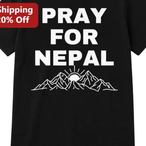 Pray For Nepal Tee, Minimalist Mountain Sunrise Graphic Shirt, Humanitarian Support Awareness Gift for Travelers