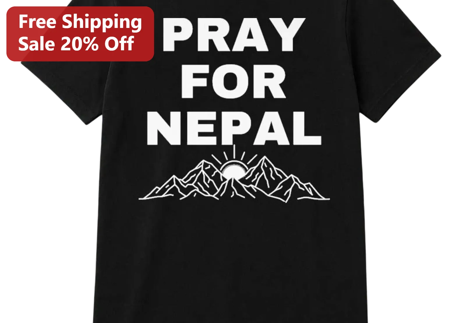 Pray For Nepal Tee, Minimalist Mountain Sunrise Graphic Shirt, Humanitarian Support Awareness Gift for Travelers