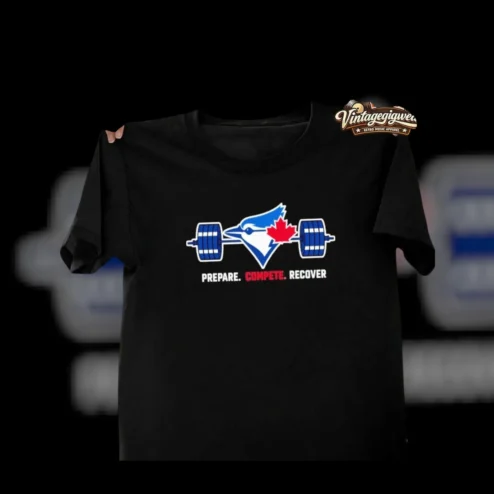 Prepare Compete Recover Blue Jay Barbell Tee Toronto Baseball Weightlifting Workout Shirt