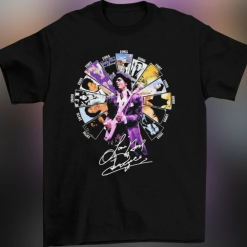 Prince Vintage Era Timeline Signature Tee, Retro 80s 90s Music Icon Graphic T-Shirt