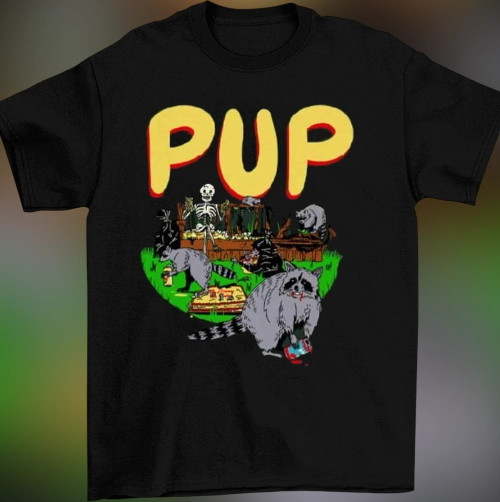 PUP Band Skeleton Raccoon Graphic Tee Punk Rock Music Merch T-Shirt