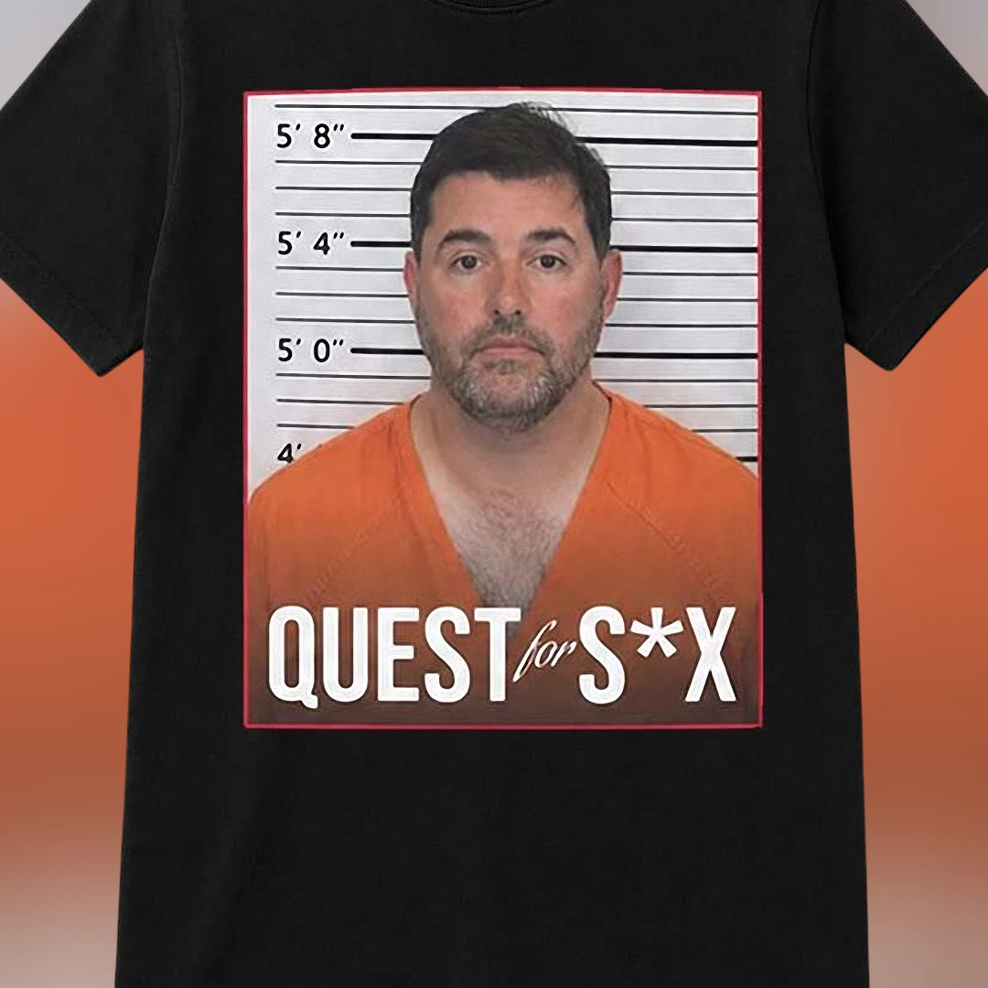 QUEST for S*X Tee Funny Mugshot Graphic T-Shirt Novelty Gag Gift for Men