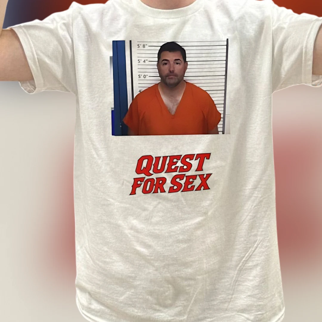 Quest For Sex Tee Jed York Mugshot Funny Satire Graphic T-Shirt