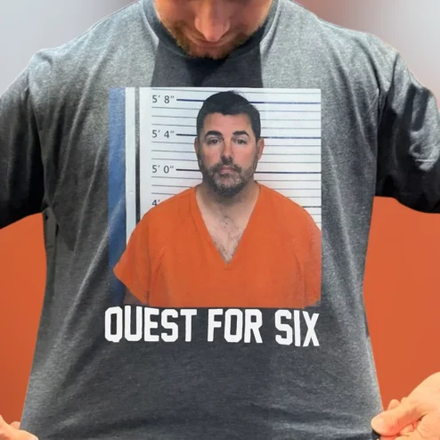 Quest For Six Mugshot Graphic Tee Funny Sports Fan Prison Photo T-Shirt