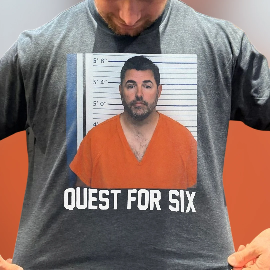 Quest For Six Mugshot Graphic Tee Funny Sports Fan Prison Photo T-Shirt