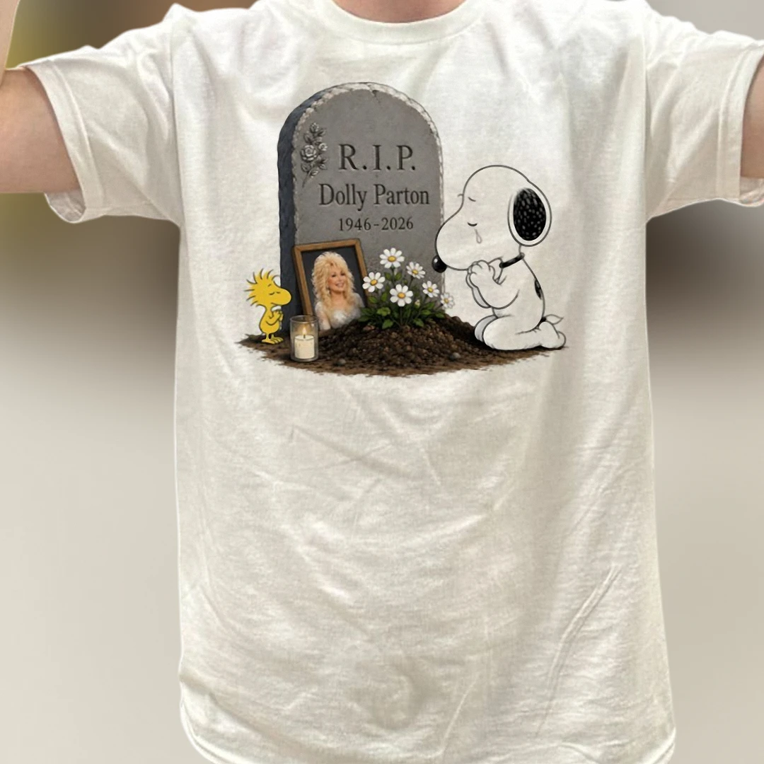R.I.P. Memorial Tribute Graphic Tee, Snoopy and Woodstock Tombstone Prayer Shirt for Music Fans