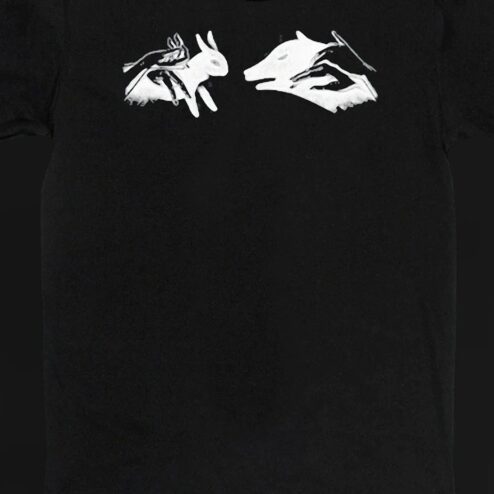 Rabbit and Wolf Minimalist Art Graphic Tee, Aesthetic Symbolic Animal Nature Shirt for Men and Women
