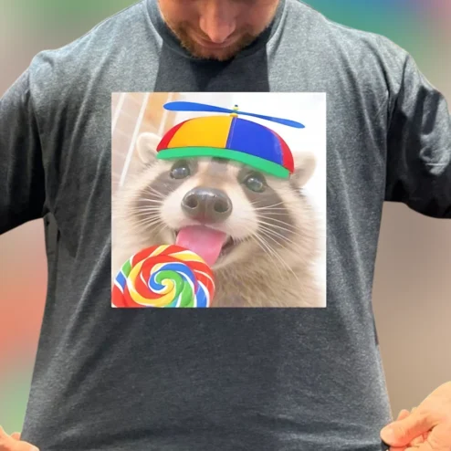 Raccoon With Propeller Hat and Lollipop Tee Cute Funny Animal Graphic T-Shirt