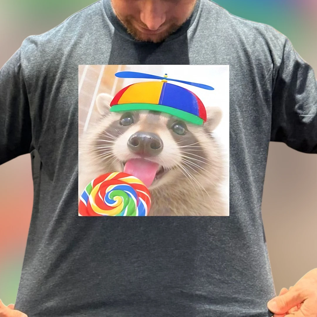 Raccoon With Propeller Hat and Lollipop Tee Cute Funny Animal Graphic T-Shirt