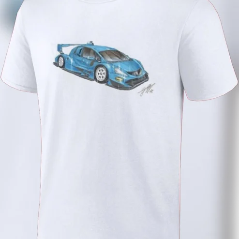 Race Car Sketch Tee Blue Motorsport Graphic Shirt, Automotive Art Streetwear Outfit for Car Lovers