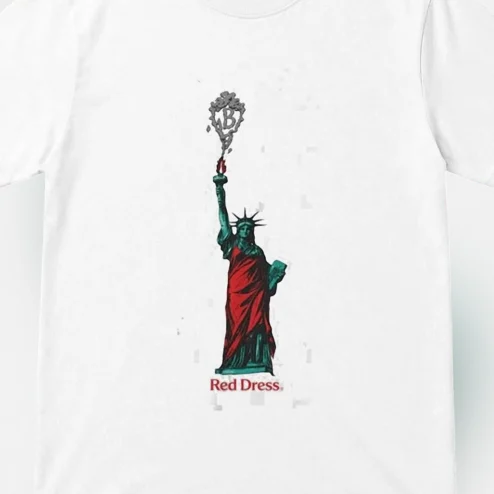 Red Dress Statue of Liberty Graphic Tee, Artistic Lady Liberty Torch T-Shirt Gift
