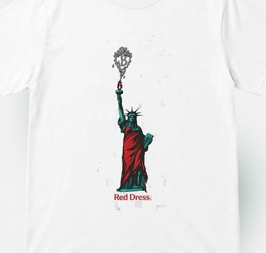 Red Dress Statue of Liberty Graphic Tee, Artistic Lady Liberty Torch T-Shirt Gift