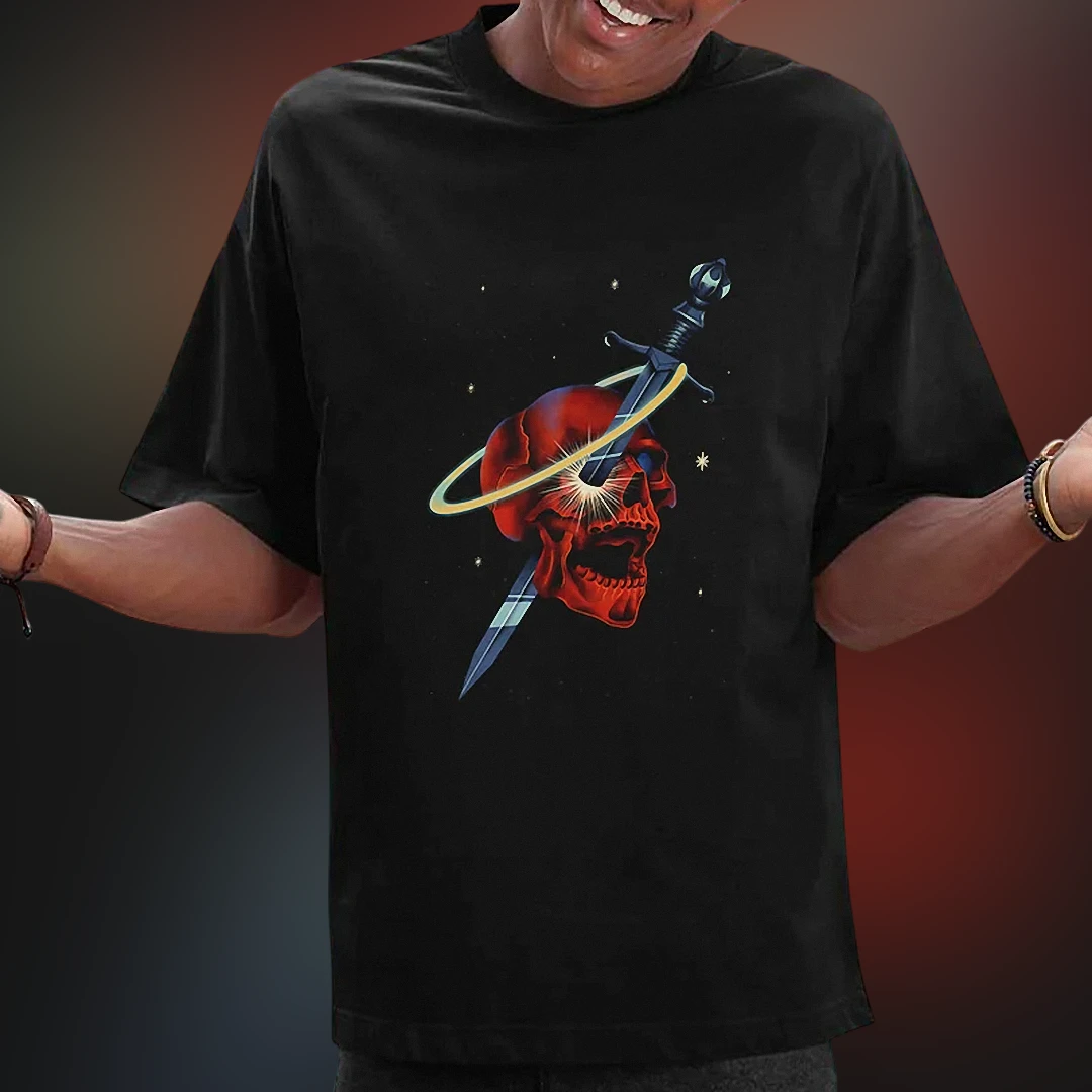 Red Skull Sword Graphic Tee Gothic Skull Tee for Edgy Streetwear