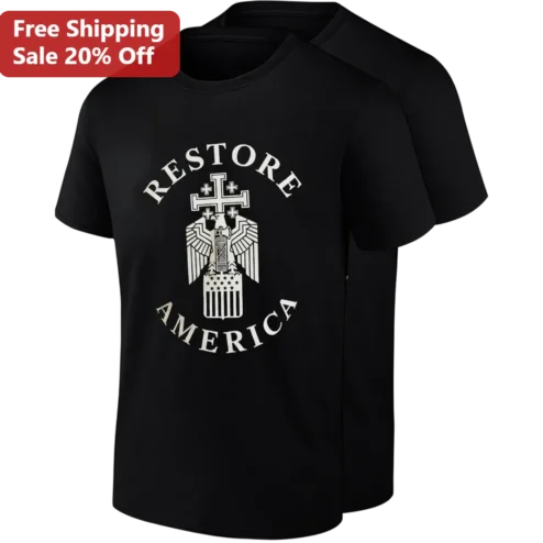 Restore America Tee Patriotic American Eagle Shield Cross Graphic Gift for Patriotic Americans