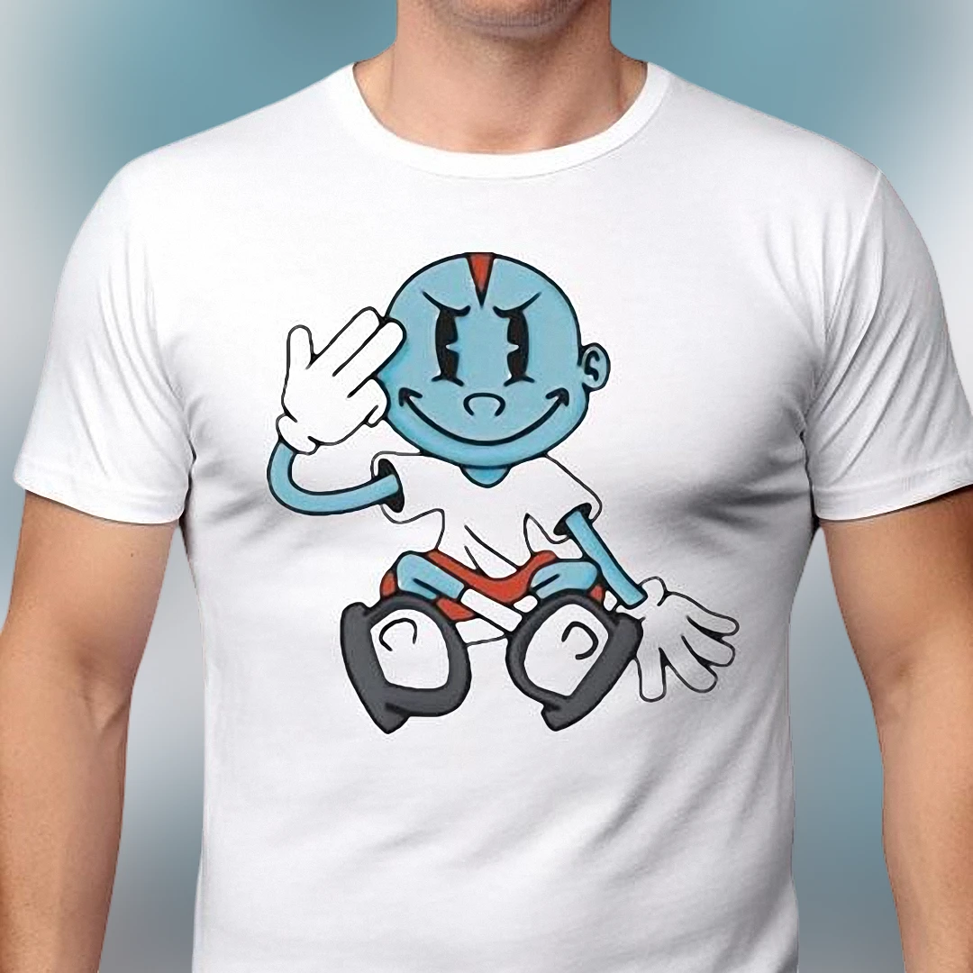 Retro Cartoon Blue Character Tee Vintage 1930s Rubber Hose Style Graphic T-Shirt