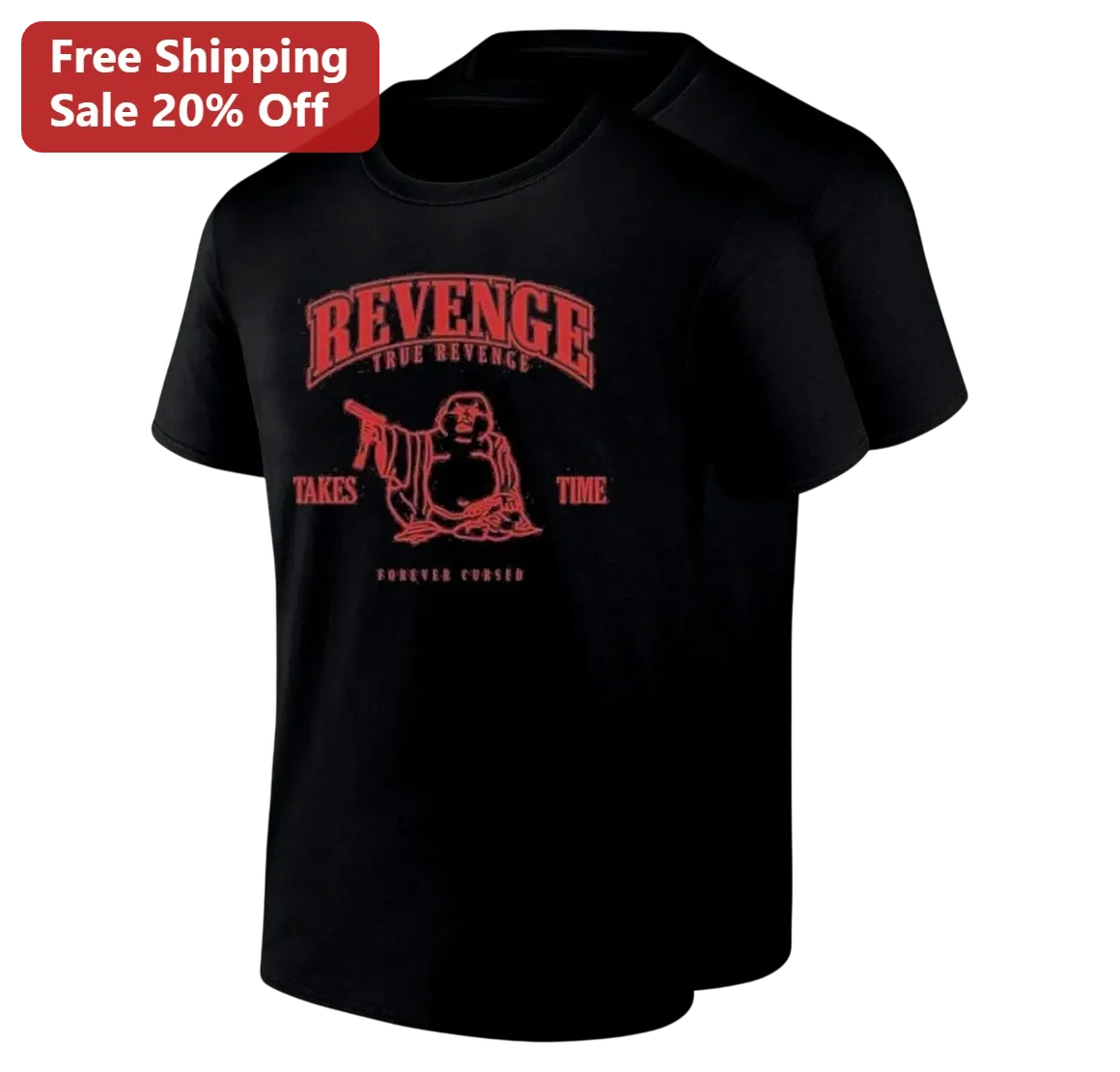 Revenge True Revenge Takes Time Forever Cursed Buddha Graphic Tee, Edgy Dark Streetwear Shirt for Men Women