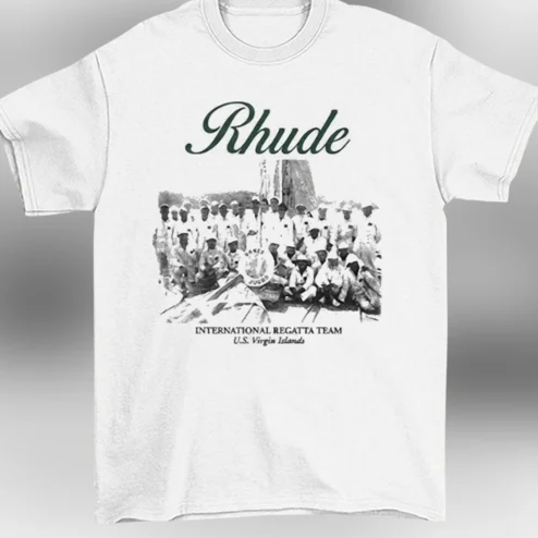 Rhude International Regatta Team U.S. Virgin Islands Graphic Tee, Vintage Streetwear Cotton Shirt