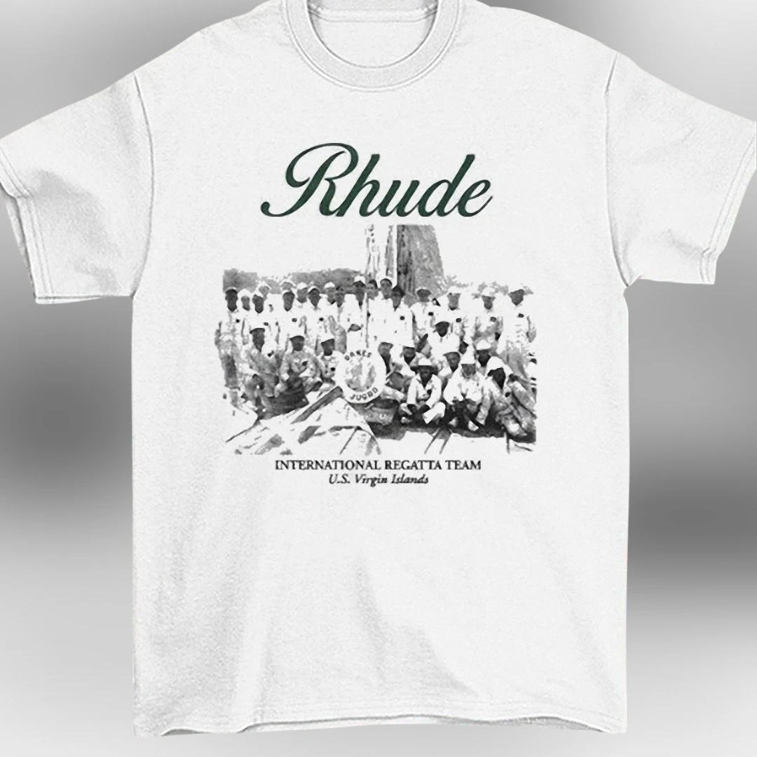 Rhude International Regatta Team U.S. Virgin Islands Graphic Tee, Vintage Streetwear Cotton Shirt