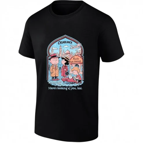 Rick's Cafe Americain Casablanca Peanuts Mashup Tee, Classic Movie Parody Shirt