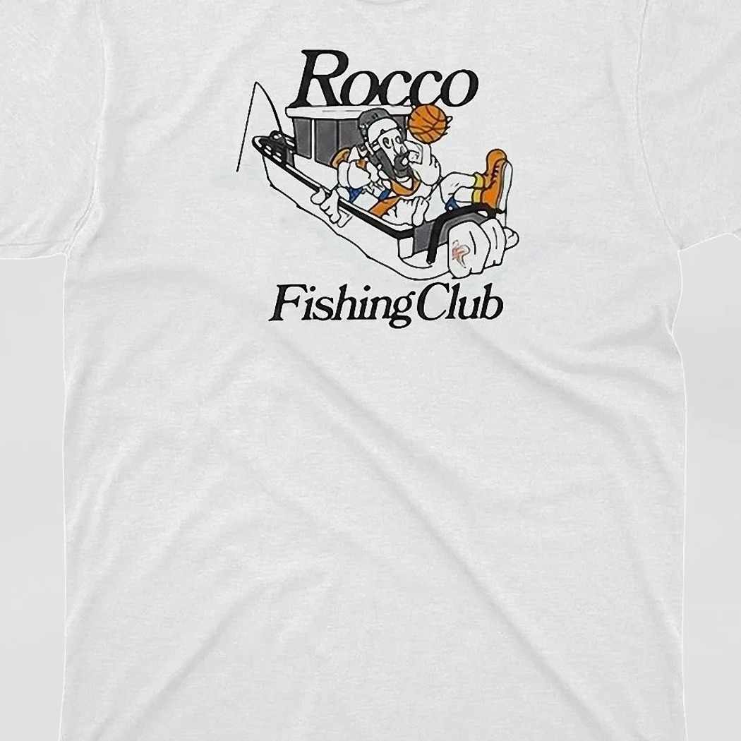 Rocco Fishing Club Tee Cartoon Basketball Boat Graphic Shirt, Vintage Sports Angler Gift for Men and Women
